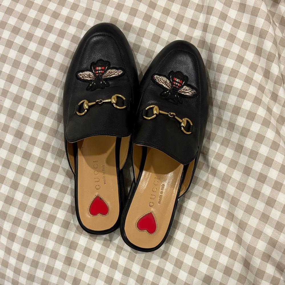Black leather mules